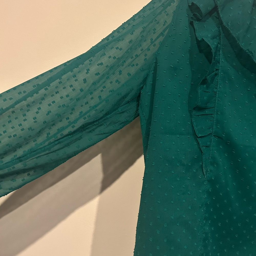 LOFT Teal Ruffle Blouse - Picture 3 of 4